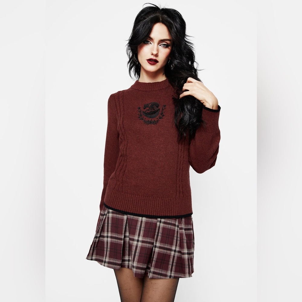 Disturbia Foxfire Embroidered Cable Knit Sweater Size L NWT